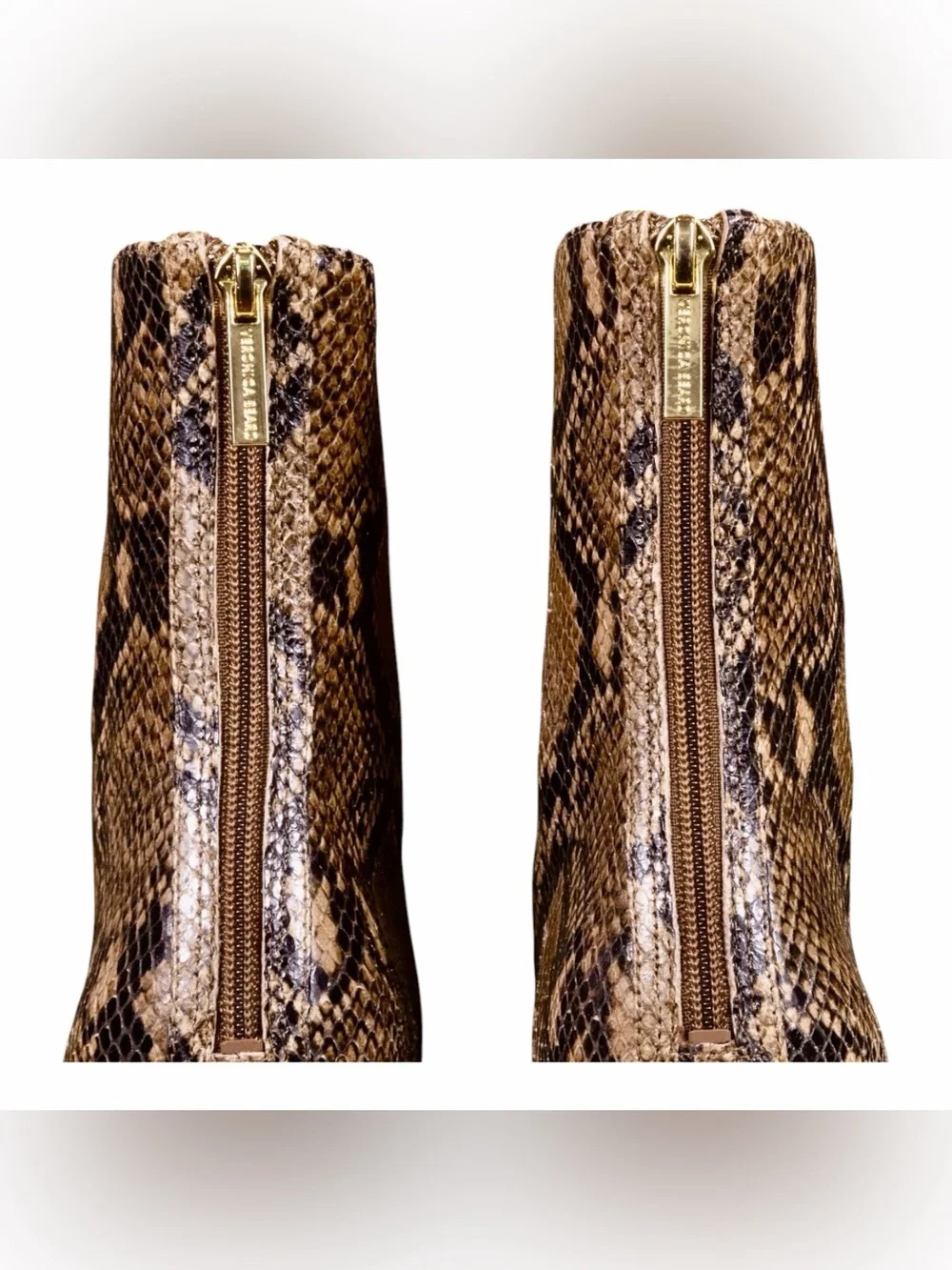 Veronica Beard Italian Faux Snake Square Toe Back Zip Ankle Boots - Brown
